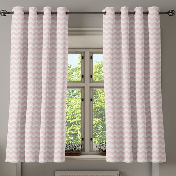 Ambesonne Pink Grommet Curtain, Zigzag Chevron Grunge, 50" x 63", Rose Pale Pink White