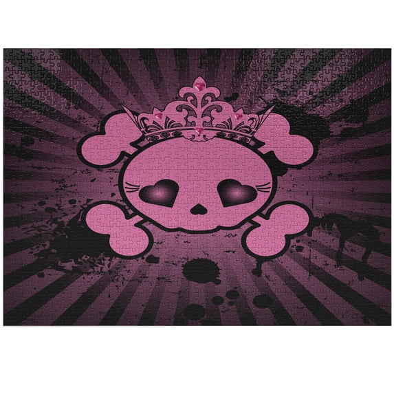 Ambesonne Pink Jigsaw Puzzle Durable Cardboard, Skull Grunge Pop Art, 1000 pcs, Pink Black