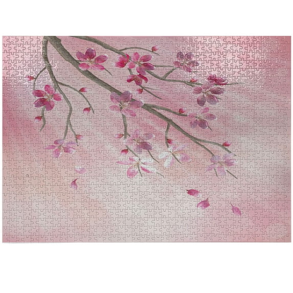 Ambesonne Pink Jigsaw Puzzle Durable Cardboard, Tree Branch with Flowers, 1000 pcs, Pink Fuchsia