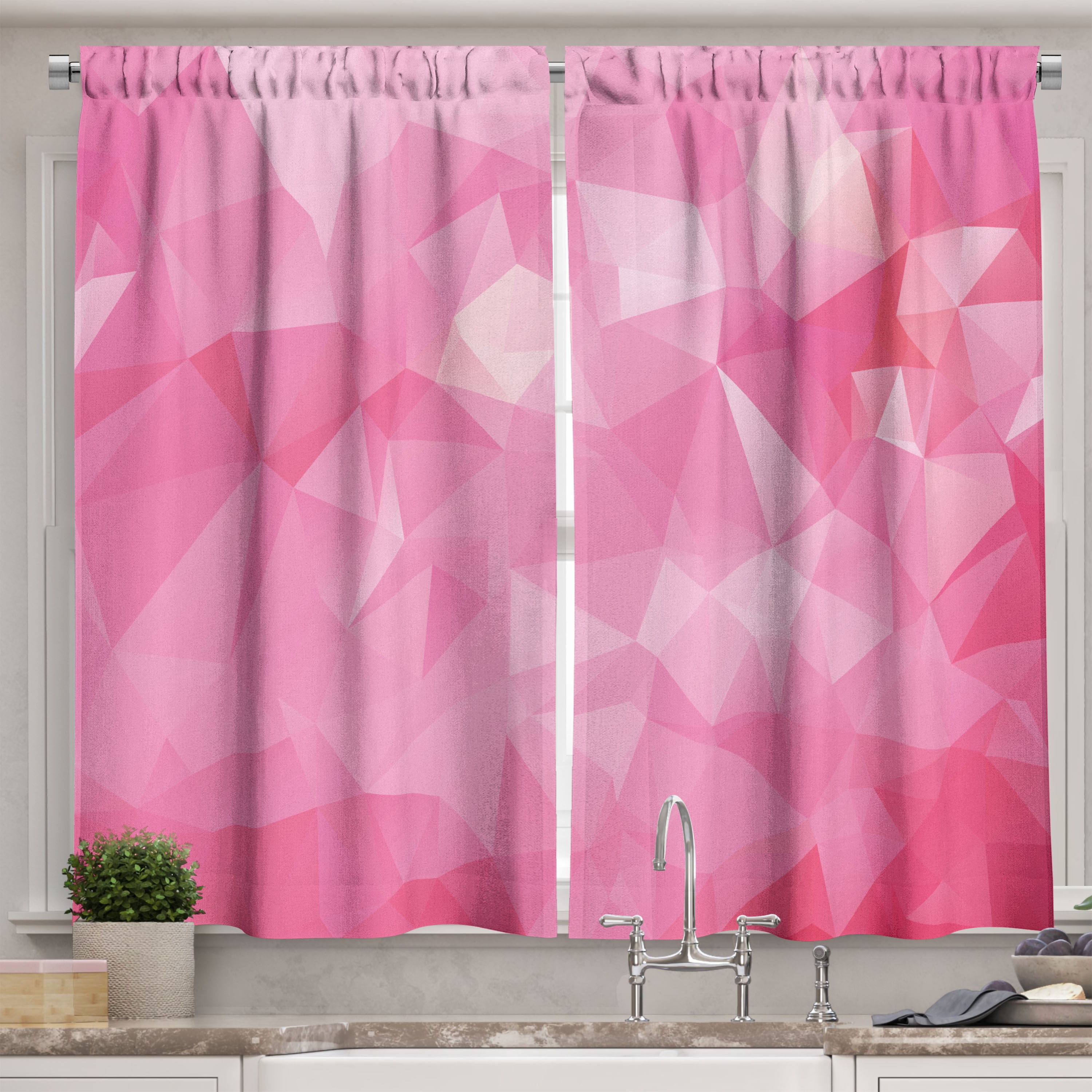 Ambesonne Pink Kitchen Curtains, Abstract Polygonal Fractal, 55"x39 ...