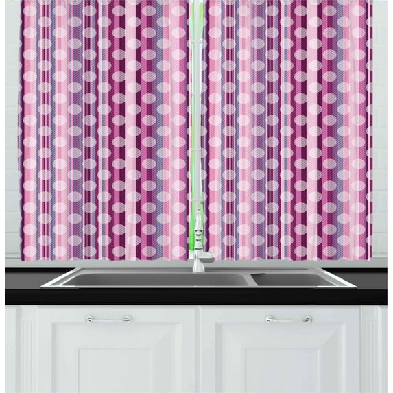 Ambesonne Pink Kitchen Curtains, Abstract Rounds Line, 55"x39", Cadet Blue Dried Rose