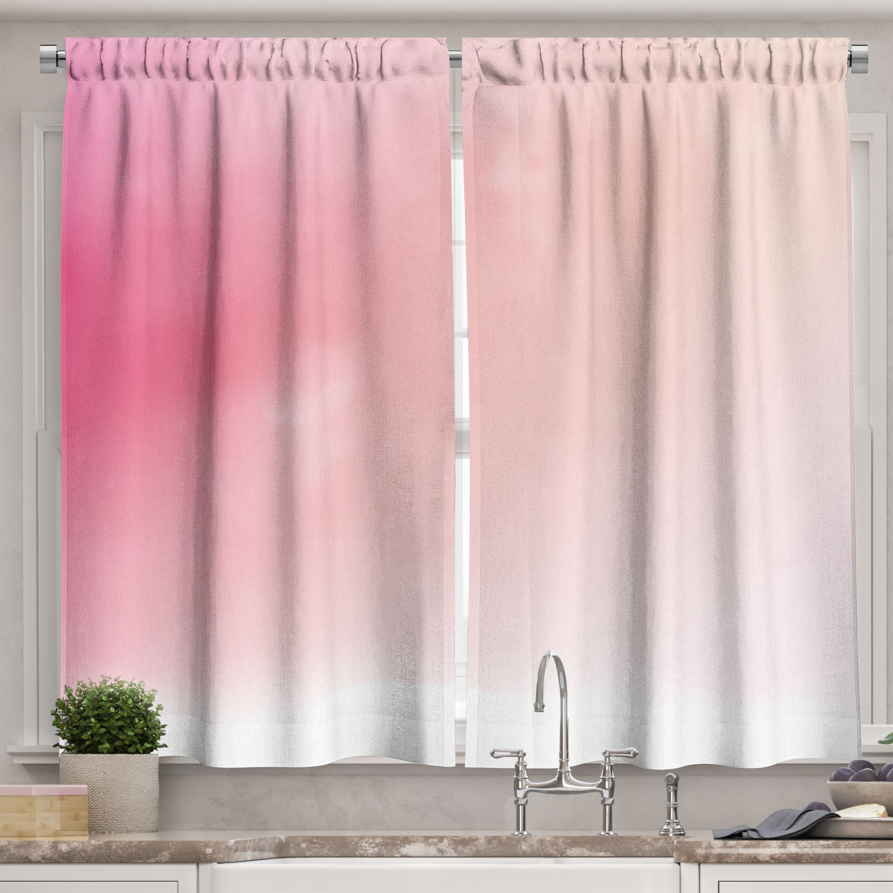 Ambesonne Pink Kitchen Curtains, Blurry Colors Fantasy, 55"x45", Pink