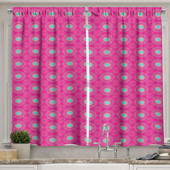 Ambesonne Pink Kitchen Curtains, Geometric Shapes Triangles, 55"x39", Pale Green Pale Blue