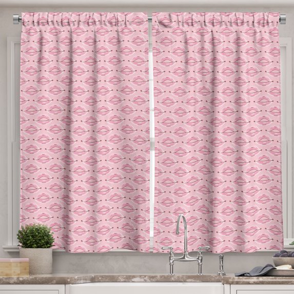 Ambesonne Pink Kitchen Curtains, Pastel Beauty Girl Lips Motif, 55"x39", Rose and Pale Maroon