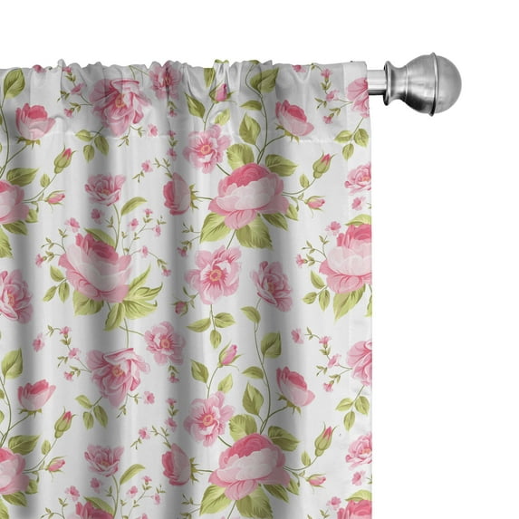 Ambesonne Pink Leaves Curtains, Vintage Peony Pattern, Pair of 28"x95", Pastel Pink Pale Pink