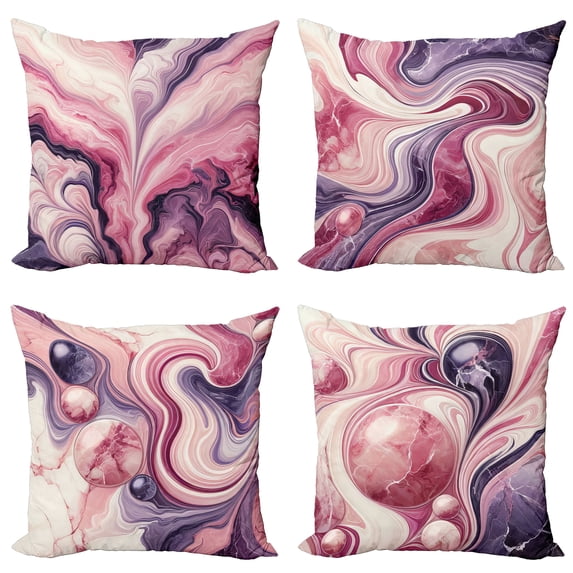 Ambesonne Pink Marble Print Throw Pillow Cover 4 Pack, Dreamy Waves Art, 18", Purple Dark Magenta Rose