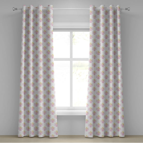 Ambesonne Pink Pattern Grommet Curtain, Pastel Color Character, 50" x 96", Earth Yellow Pale Pink