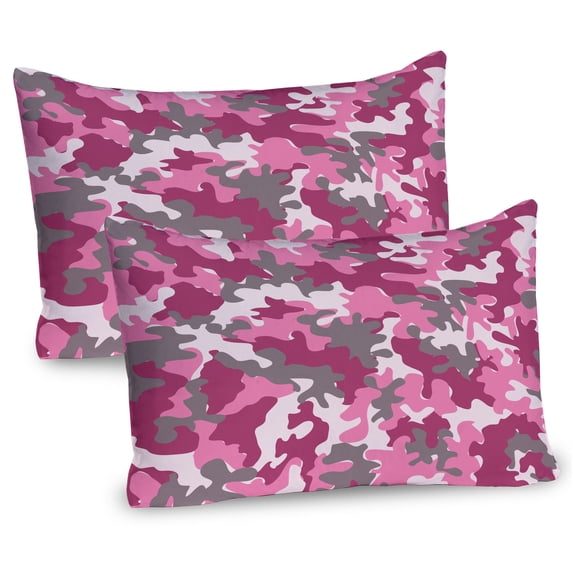 Ambesonne Pink Pillow Sham 2 Pack, Feminine Camo Vibrant, 30"x20", Magenta Hot Pink Grey