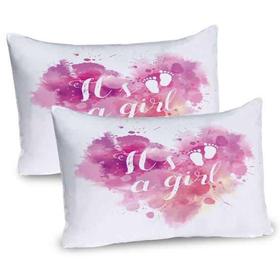 Ambesonne Pink Pillow Sham 2 Pack, Hearts Pastel Girl, 36"x20", Fuchsia White Pink