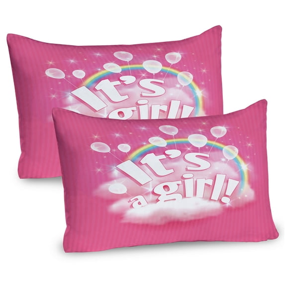 Ambesonne Pink Pillow Sham 2 Pack, Its a Girl Words, 30"x20", Pale Pink