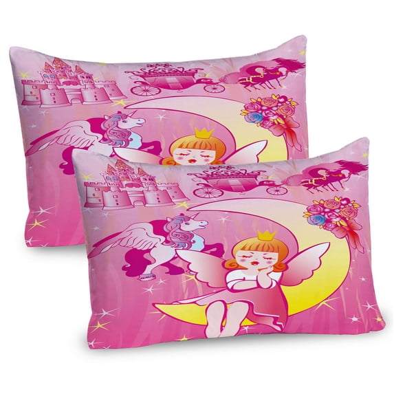Ambesonne Pink Pillow Sham 2 Pack, Moon Unicorn Castle, 30"x20", Pink