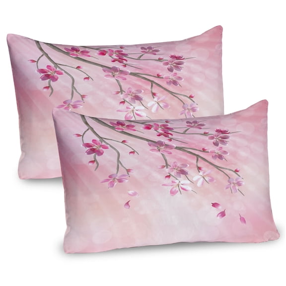Ambesonne Pink Pillow Sham 2 Pack, Tree Branch with Flowers, 26"x20", Pink Fuchsia