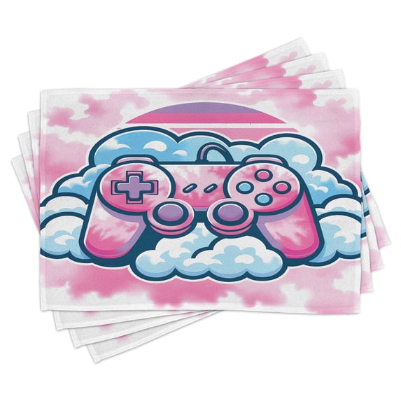 Ambesonne Pink Place Mats Set of 4, Girly Gamer Concept Controller, Standard Size, Purple Pale Blue