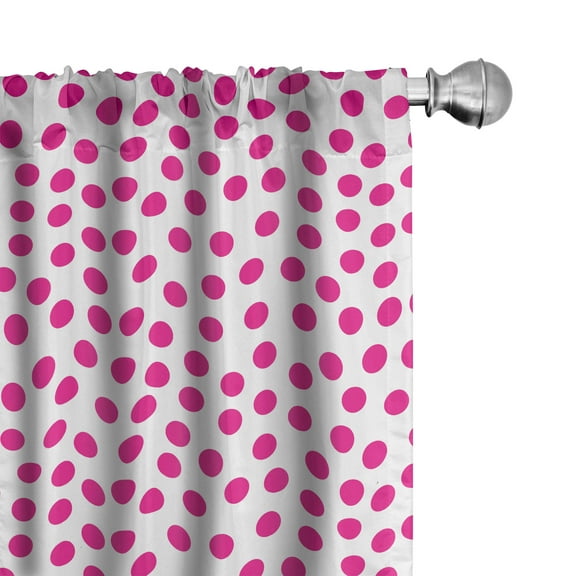 Ambesonne Pink Polka Dots Curtains, Asymmetric Rounds, Pair of 28"x95", Pink and White
