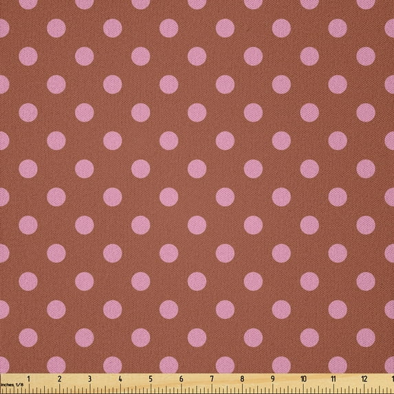 Ambesonne Pink Polka Dots Fabric by the Yard Microfiber, Brown Background, 1 Yard, Redwood Fuchsia