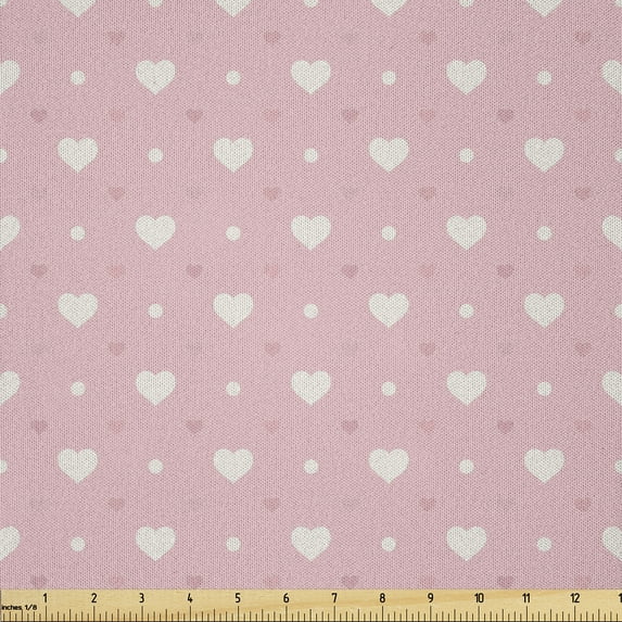Ambesonne Pink Polka Dots Fabric by the Yard Microfiber, Heart Speckles Love, 1 Yard, Eggshell and Rose