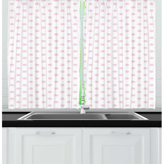Ambesonne Pink Polka Dots Kitchen Curtains, Girl Like Feminine, 55"x45", Pale Pink White