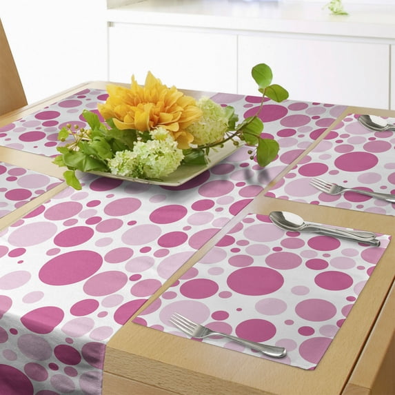 Ambesonne Pink Polka Dots Table Runner & Placemats, Monotone Blemishes, Placemat 4 pcs + Runner 12"x72", Pink Pale Pink White