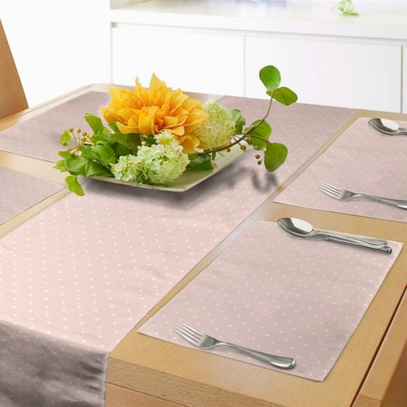 Ambesonne Pink Polka Dots Table Runner & Placemats, Plain, Placemat 4 pcs + Runner 12"x72", Blush and White