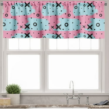 Ambesonne Pink Polka Dots Valance Pack of 2, X and O Motifs Spot, 54"X18", Pink Sky Blue