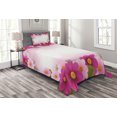 thumbnail image 1 of Ambesonne Pink Quilted Bedspread Set 2 Pcs, Romantic Daisies Framework, Twin Size, Pink Pale Pink Green, 1 of 3