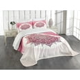 thumbnail image 1 of Ambesonne Pink Quilted Bedspread Set 3 Pcs, Blooming Blushy Mandala Leafy, Queen Size, Magenta White Grey Yellow, 1 of 4