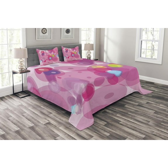 Ambesonne Pink Quilted Bedspread Set 3 Pcs, Fantasy Magic, Queen Size, Pink