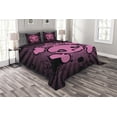 thumbnail image 1 of Ambesonne Pink Quilted Bedspread Set 3 Pcs, Skull Grunge Pop Art, Queen Size, Pink Black, 1 of 3