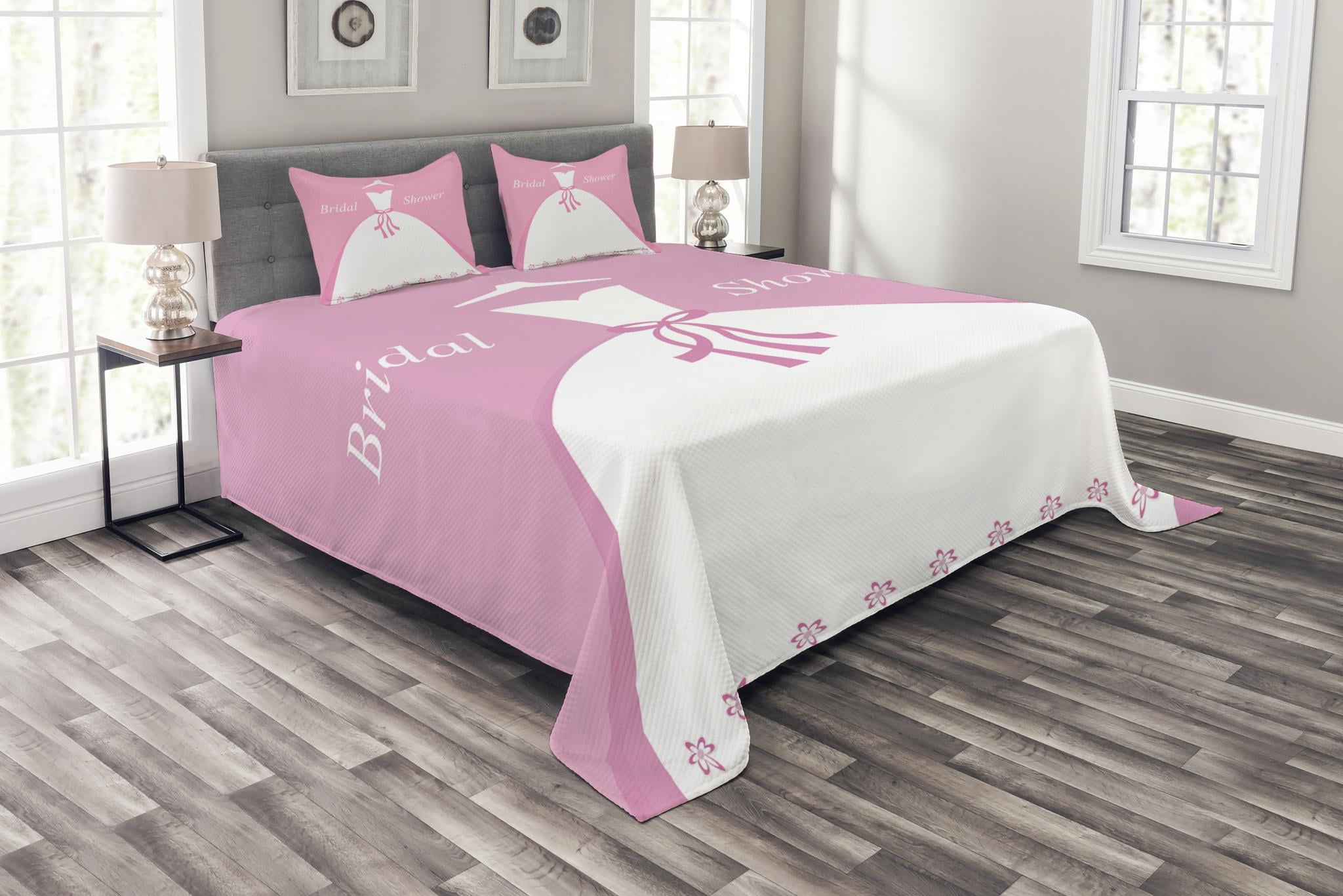 Ambesonne Pink Bedspread Set 3 Pcs Wedding Bride Dress King Pale Pink and White