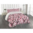 thumbnail image 1 of Ambesonne Pink Quilted Coverlet 3 Pcs, Sakura Tree Umbrellas, Queen Size, Black Pink, 1 of 4