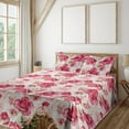 thumbnail image 1 of Ambesonne Pink Roses Fitted & Flat Sheet with Shams 4 Pcs Set, Romantic Spring Blooms, Queen, Magenta Blush Khaki, 1 of 5