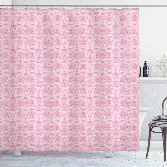 Ambesonne Pink Shower Curtain, Abstract Ice Creams Pattern, 69"Wx75"L, Pale Mauve Rose Grey