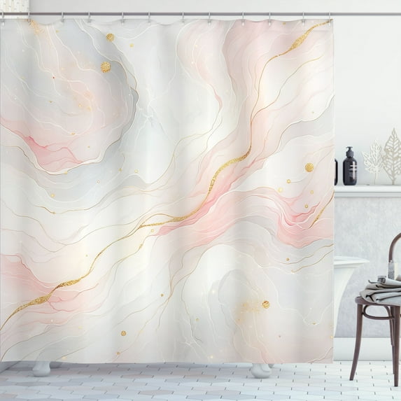 Ambesonne Pink Shower Curtain, Art Marble Print Dreamy Lines, 69"Wx84"L, Blush Pale Cadet Blue
