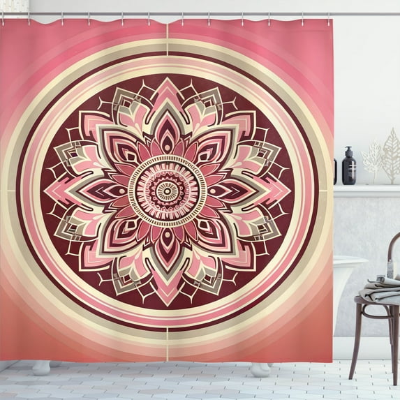 Ambesonne Pink Shower Curtain, Boho Manadala Retrospective, 69"Wx75"L, Dried Rose Peach