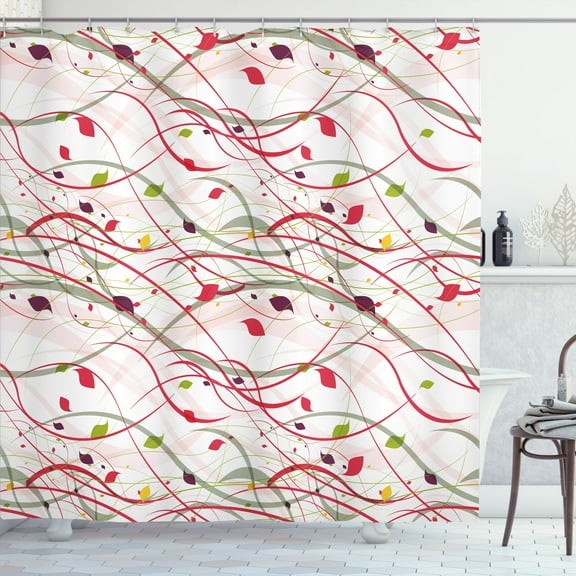 Ambesonne Pink Shower Curtain, Branch Leaves Spring Art, 69"Wx84"L, Red Green
