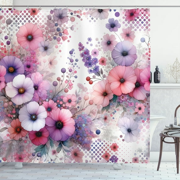Ambesonne Pink Shower Curtain, Fantasy Wildflowers Garden, 69"Wx70"L, Blue Violet Ceil Blue
