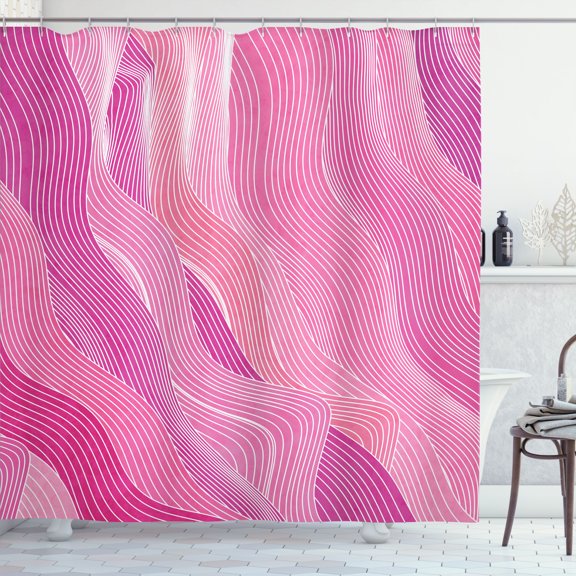 Ambesonne Pink Shower Curtain, Groovy Lines Pattern Modern, 69"Wx70"L, Magenta Blush Coral