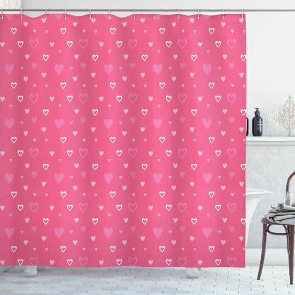 Ambesonne Pink Shower Curtain, Hearts Pattern Print Simple, 69"Wx70"L, Pastel Pink and Pale Fuchsia