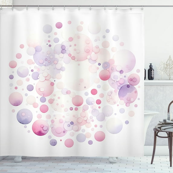 Ambesonne Pink Shower Curtain, Modern Polka Dots Dreamy Art, 69"Wx75"L, White Lavender Blue Blush