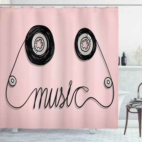 Ambesonne Pink Shower Curtain, Music Cassette Tape Art, 69"Wx84"L, Pink Black