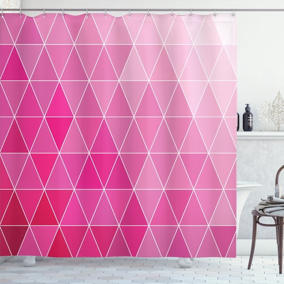 Ambesonne Pink Shower Curtain, Ombre Triangles Pattern Art, 69"Wx84"L, Pale Fuchsia Hot Pink