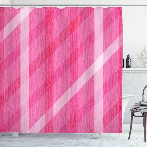 Ambesonne Pink Shower Curtain, Simple Modern Stripes Pattern, 69"Wx75"L, Dark Coral Hot Pink