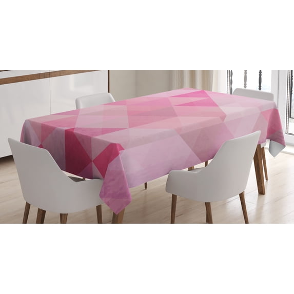 Ambesonne Pink Tablecloth Rectangular Table Cover, Abstract Vintage Triangles, 52"x70", Pink