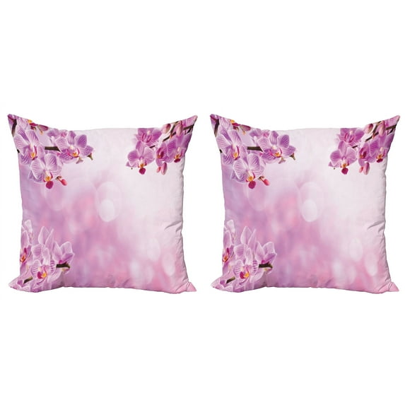 Ambesonne Pink Throw Pillow Cover 2 Pack, Orchid Spring Petals Spa, 20", Pink