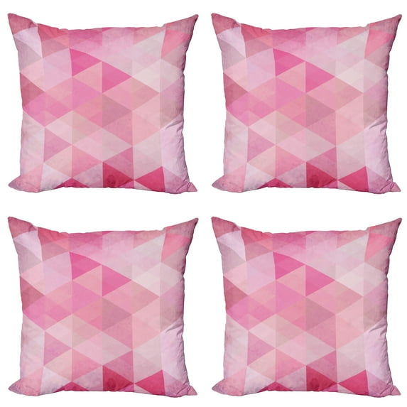 Ambesonne Pink Throw Pillow Cover 4 Pack, Abstract Vintage Triangles, 16", Pink