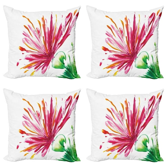 Ambesonne Pink Throw Pillow Cover 4 Pack, Blooming Petals, 16", Fuchsia Green