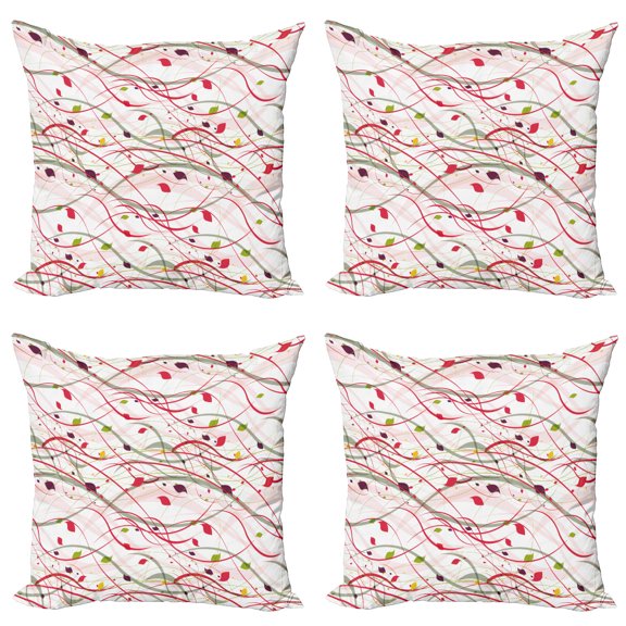 Ambesonne Pink Throw Pillow Cover 4 Pack, Branch Leaves Spring Art, 18", Red Green