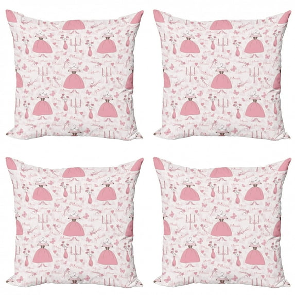 Ambesonne Pink Throw Pillow Cover 4 Pack, Cartoon Mystic Candles, 24", Rose Pale Pink White