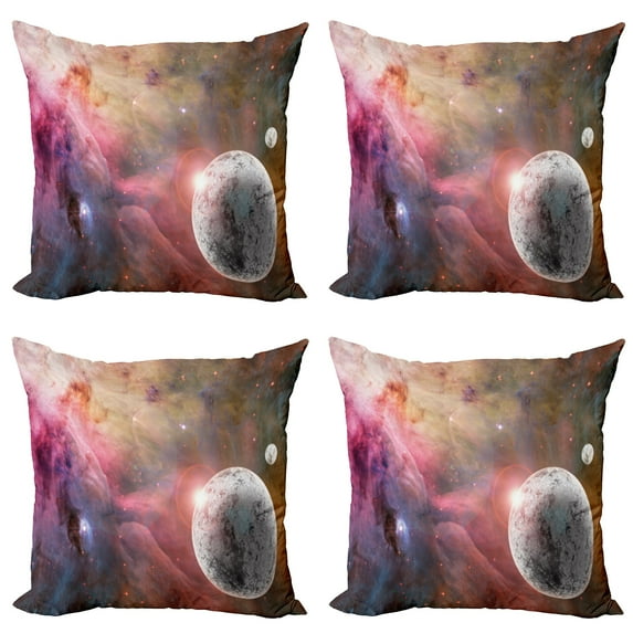 Ambesonne Pink Throw Pillow Cover 4 Pack, Frozen Planet Nebula, 20", Pink