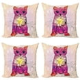 thumbnail image 1 of Ambesonne Pink Throw Pillow Cover 4 Pack, Retro Digital Robot Cat, 24", Pink Fuchsia, 1 of 6